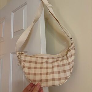 Chic Beige Checkered Shoulder Bag